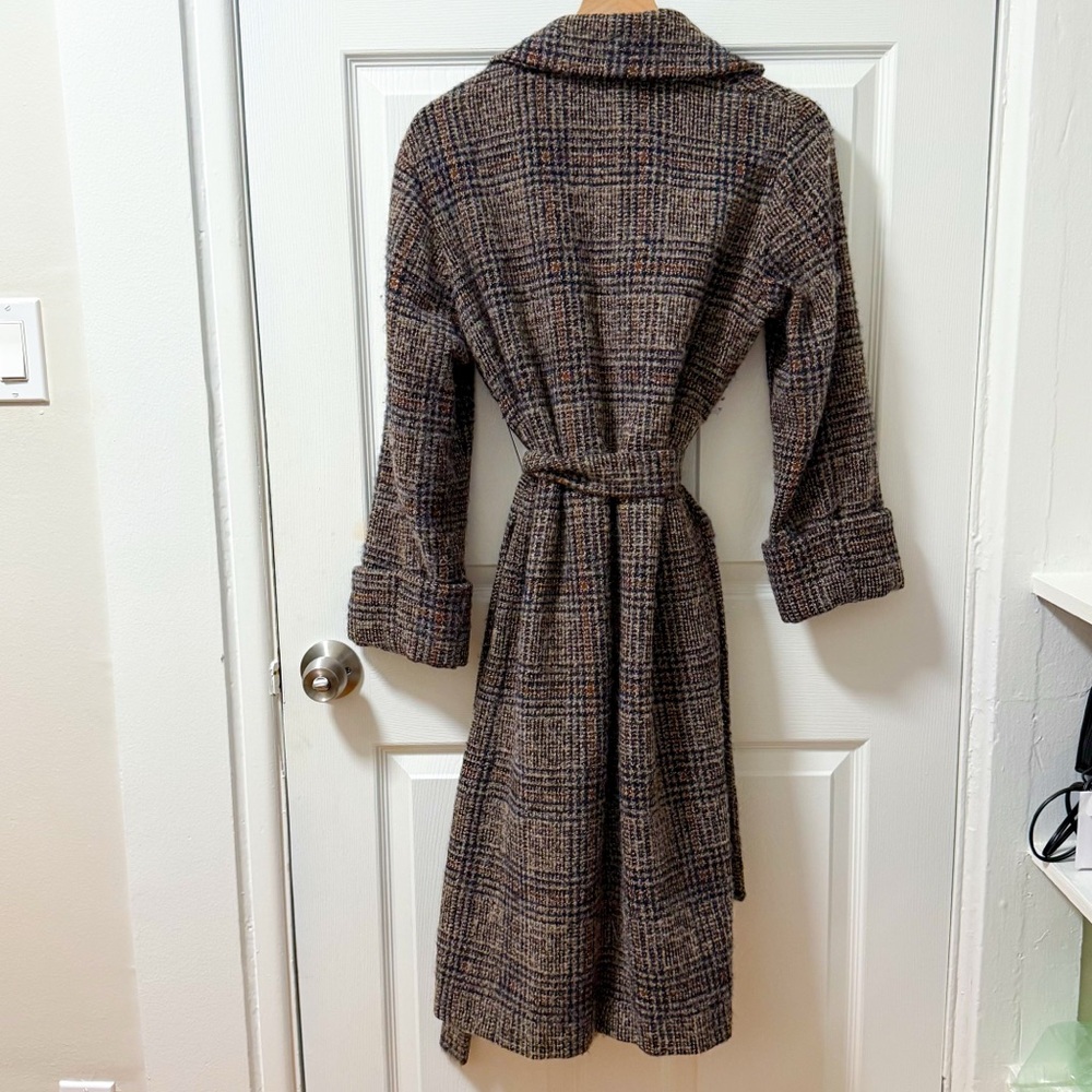 Zara brown plaid wool mohair blend belted tweed coat trench tie waist minimal - Picture 5 of 7